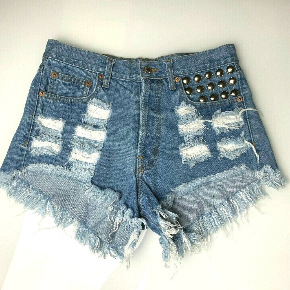 Women's Vintage Studded Distressed Denim Shorts